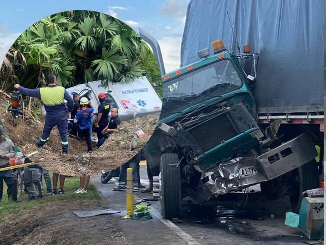 Choque de una ambulancia con camión en Urabá- fotos cortesía