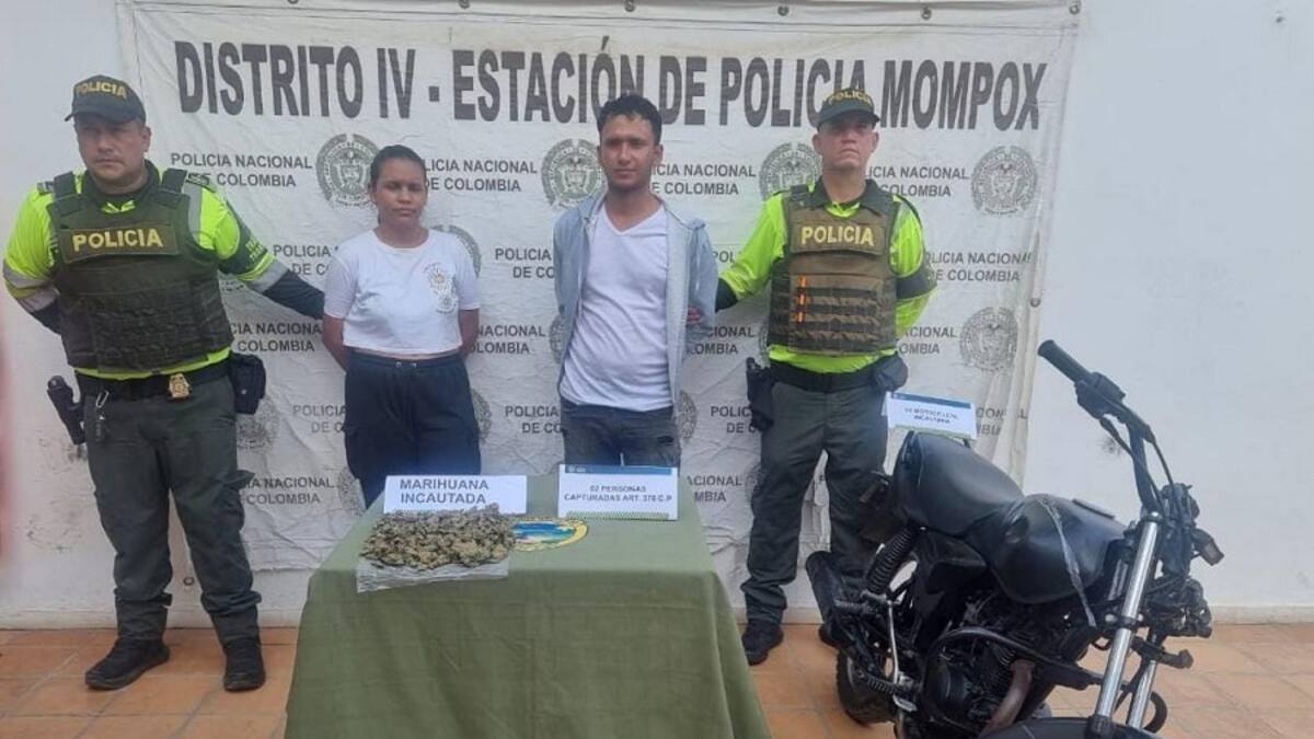 Capturan a motociclista y su parrillera transportando marihuana en Mompox, Bolívar