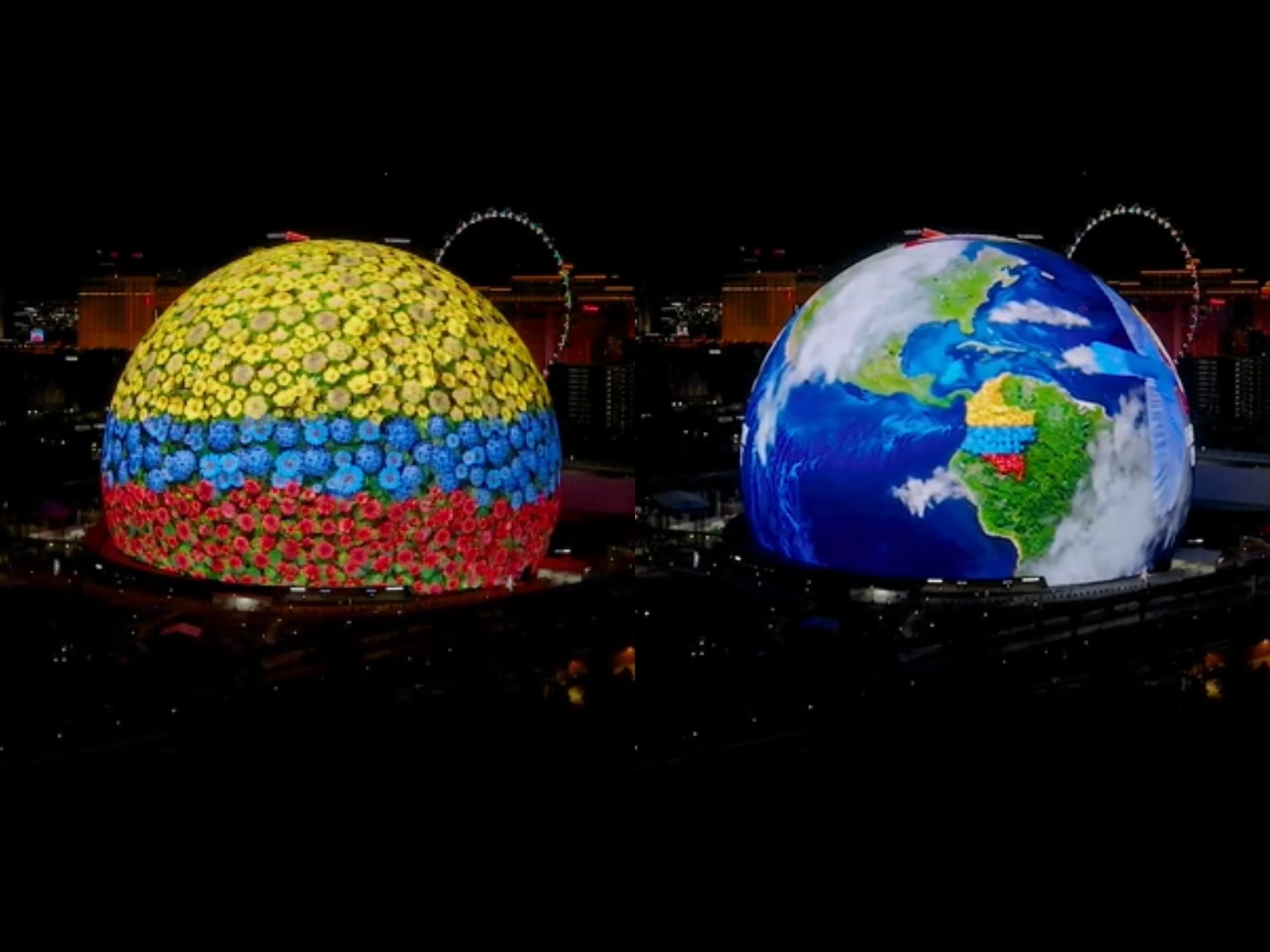 Colombia en la esfera de Las Vegas. Fotos: ProColombia