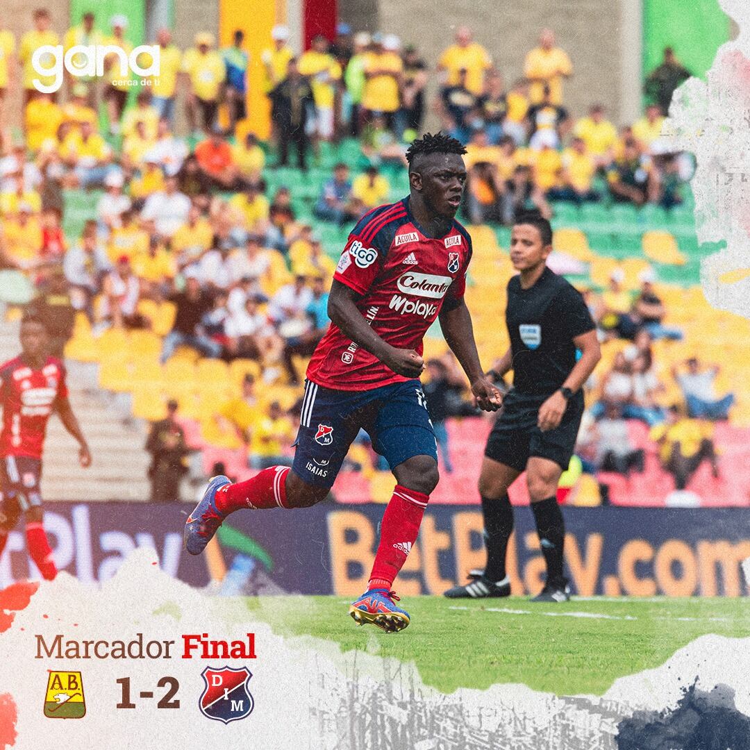 Edwuin Cetré festeja el primer gol del Medellín / Twitter: @DIM_Oficial