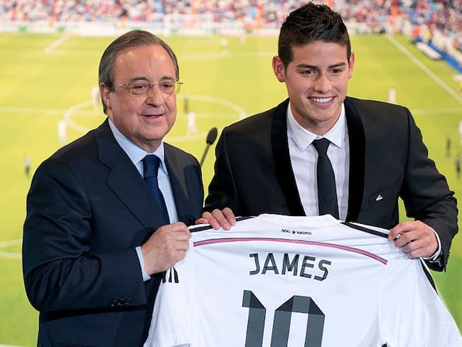 James Rodríguez durante su presentación como jugador del Real Madrid / Getty Images