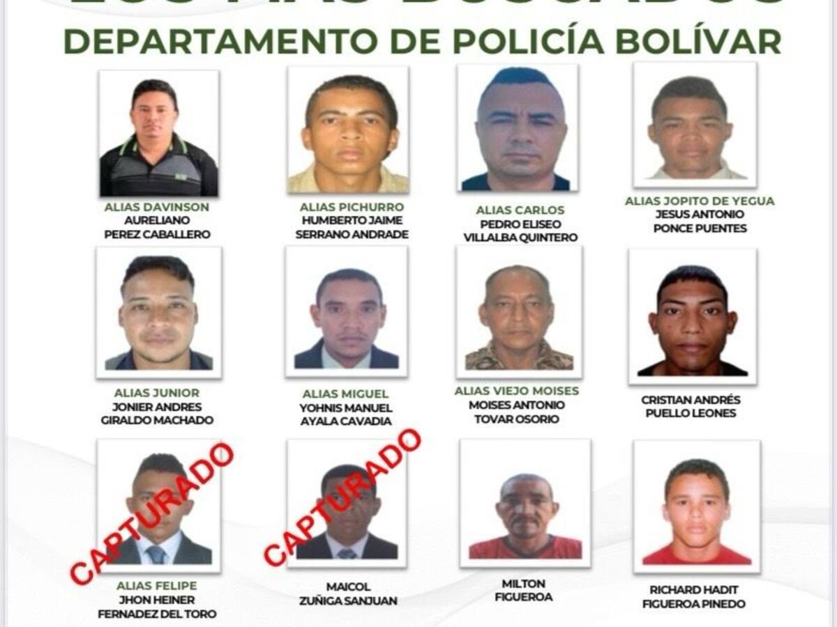 Policía publicó el cartel de los 12 delincuentes más buscados en Bolívar