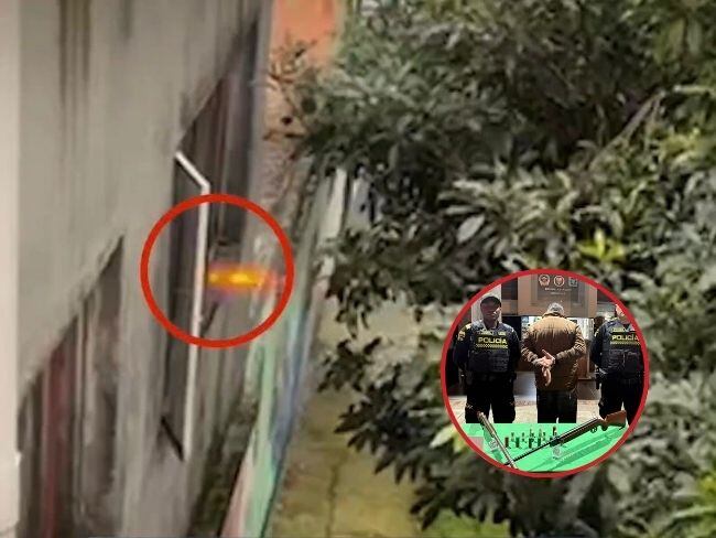 Capturado hombre que disparaba escopeta desde la ventana de una casa en Bogotá. Foto: Mebog/Caracol Radio.