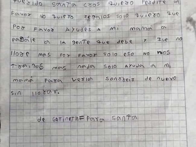 Carta de niña a Santa Claus en Cúcuta.
