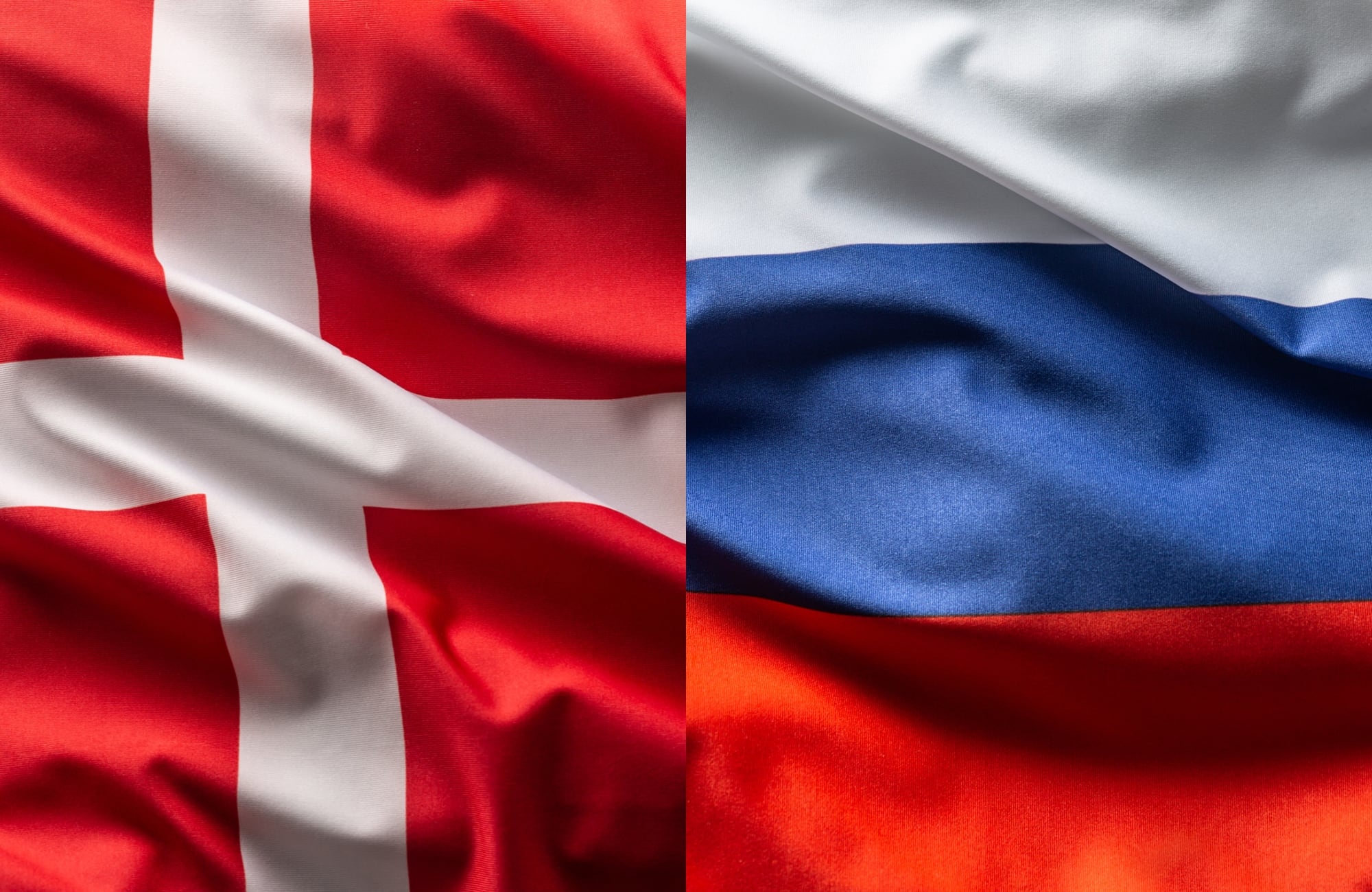 Banderas de Dinamarca y Rusia. Fotos: Getty Images