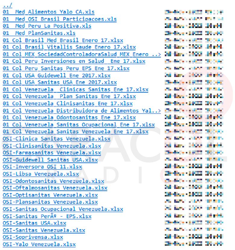 Parte de la información publicada por Ransomhouse en relación con las operaciones contables de Sanitas en otros países. 
(Foto: captura de pantalla/Caracol Radio)