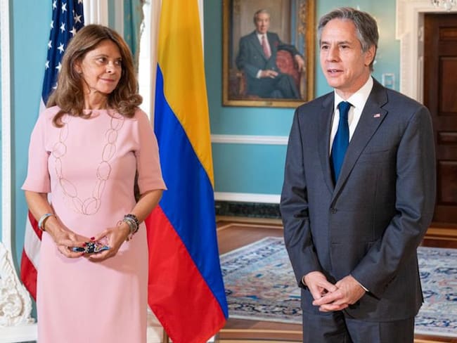 La vicepresidenta y canciller, Marta Lucía Ramírez, durante su reunión con el secretario de Estado, Antony Blinken.