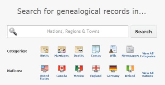 Buscador de archivos genealógicos en todo el mundo, por categorías y países.