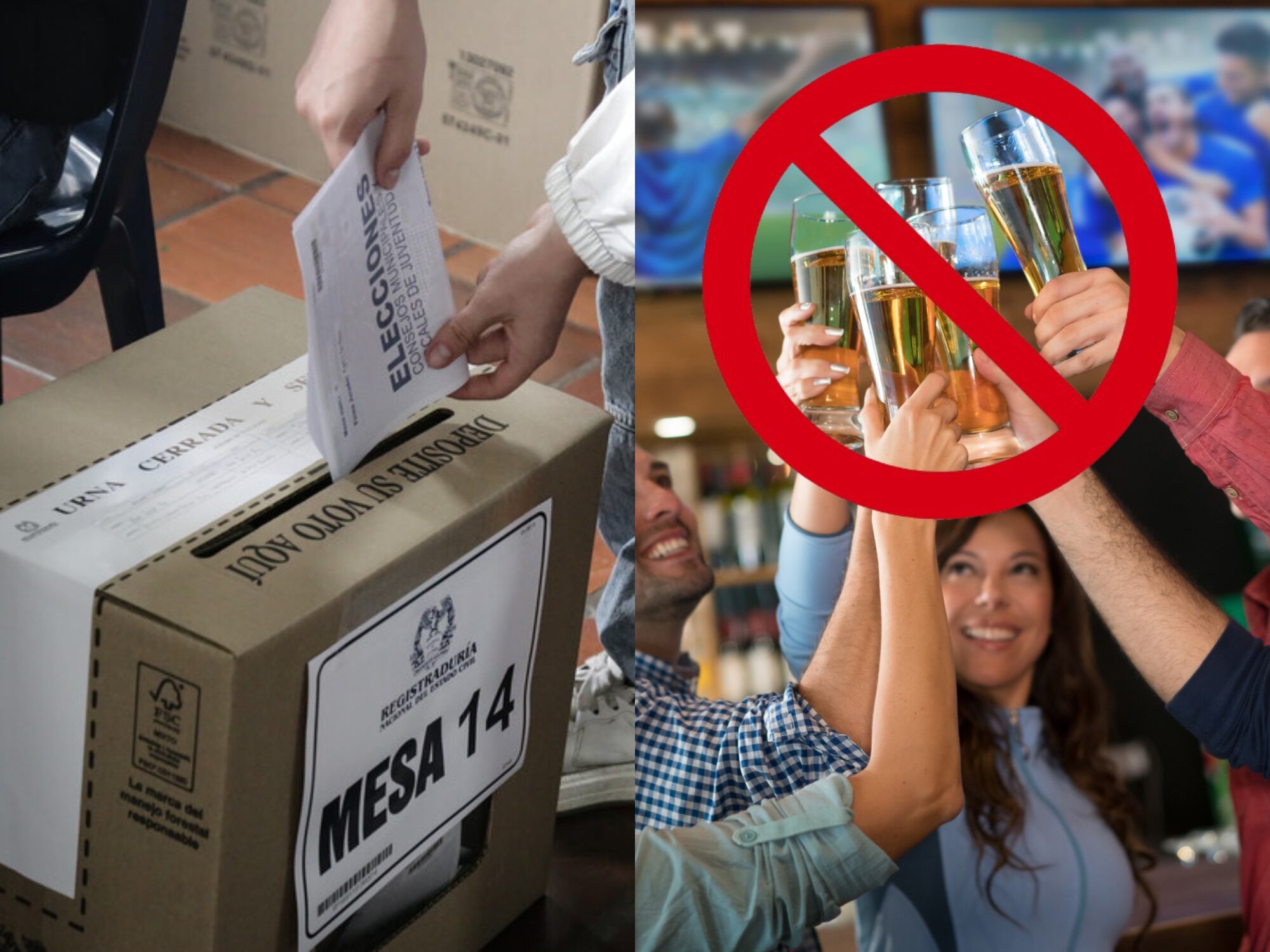 Elecciones en Colombia e imagen de referencia de ley seca. Fotos: (Colprensa - Catalina Olaya) / Getty Images