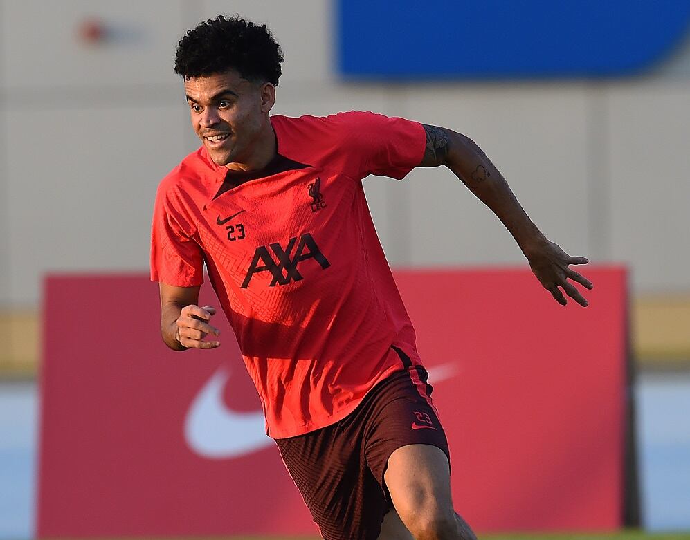 Luis Díaz en entrenamiento con el Liverpool / Foto @LFC