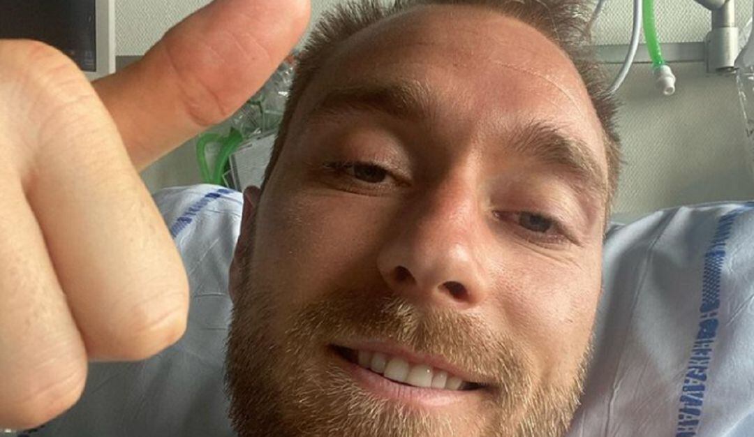 Christian Eriksen desde el hospital en el que se encuentra internado en Dinamarca.