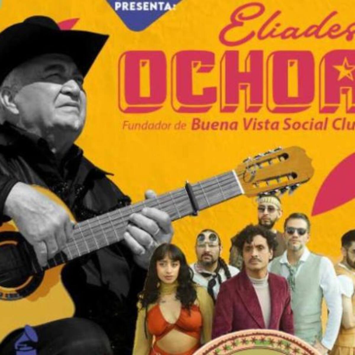 Puerto Candelaria y Eliades Ochoa fundador de Buena Vista Social Club juntos en escenario en Bogotá