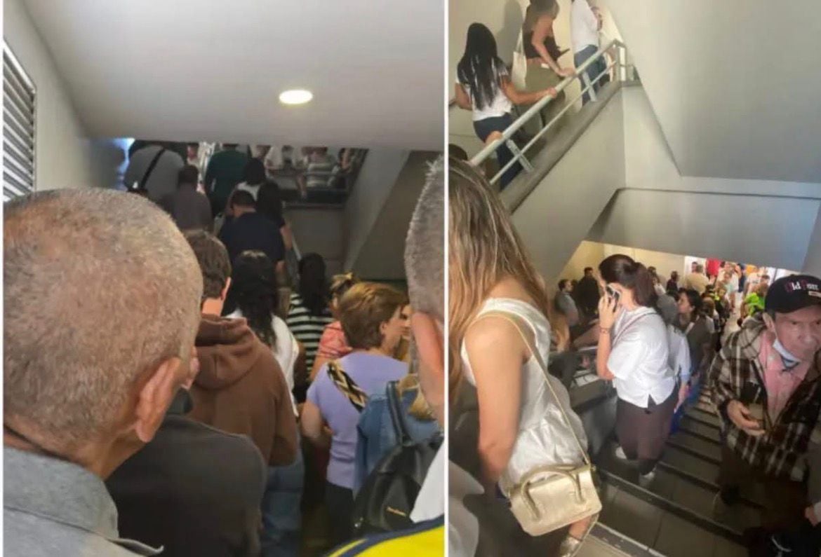 Congestión en el puesto de votación del Centro Comercial San Diego en Medellín. Foto: Redes sociales.