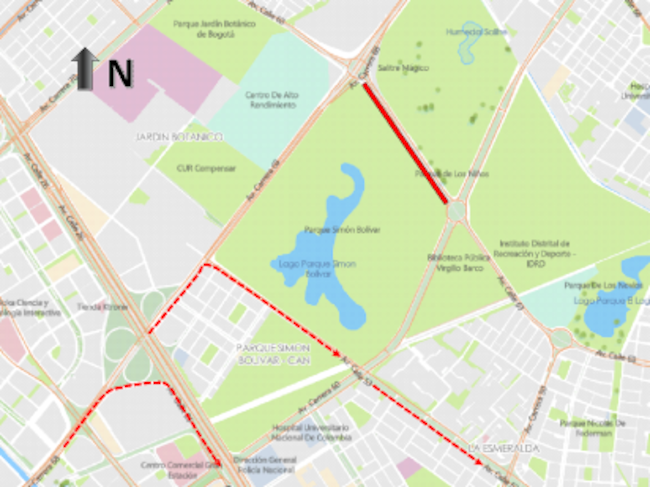 Mapa 2 de desvíos y rutas alternas para el Festival Popular al Parque 2026