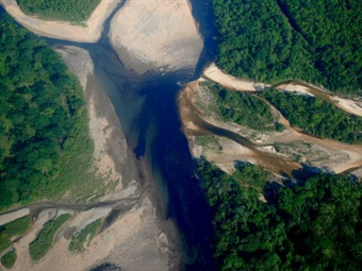Extracción manual de petróleo que cayó al Río Arauca