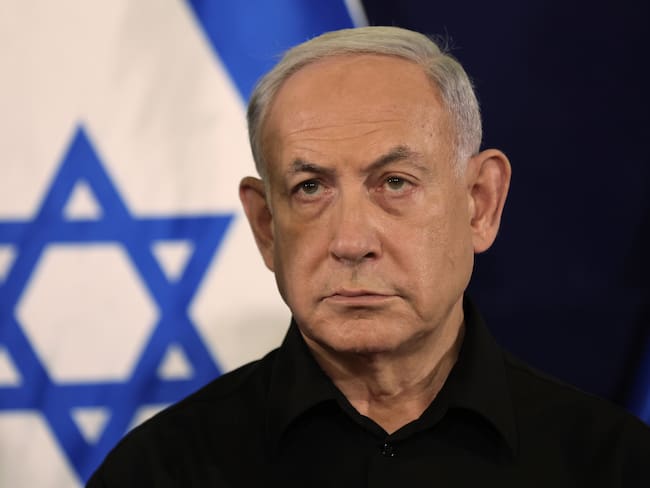 Tel Aviv (Israel), 28/10/2023.- Israel&#039;s Prime Minister Benjamin Netanyahu addresses a press conference in The Kirya military base in Tel Aviv, Israel, 28 October 2023. EFE/EPA/ABIR SULTAN / POOL