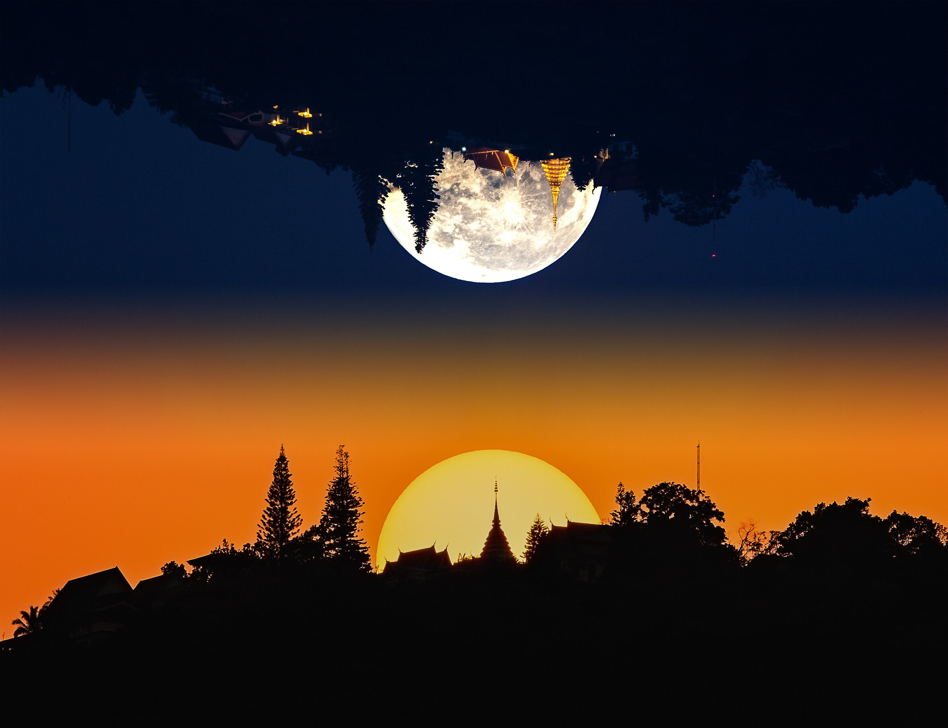 Puesta de sol y puesta de luna. Imagen vía Getty Images