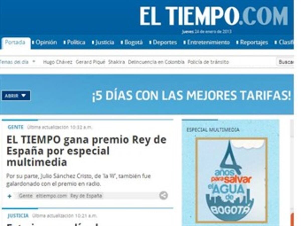 Por especial multimedia del agua, El Tiempo recibió el Premio Rey de España