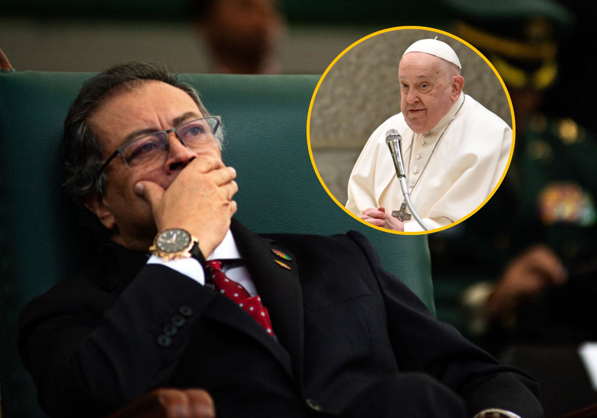 Gustavo Petro y papa Francisco. Foto: (Photo by Sebastian Barros/NurPhoto via Getty Images) / (Photo by ALBERTO PIZZOLI/AFP via Getty Images)