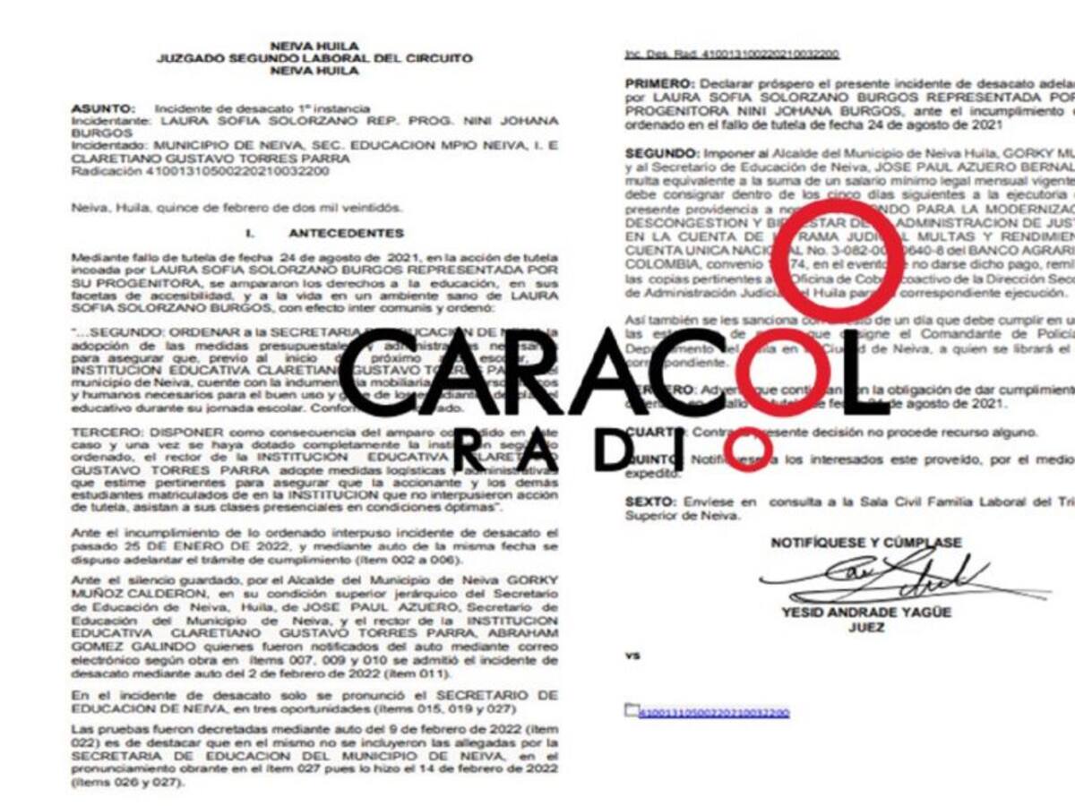 Acalde y secretario de educación de Neiva deberán pagar un día de cárcel