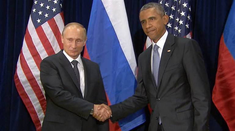 Los presidentes Estados UNidos, Barack Obama y de Rusia, Vladimir Putin.