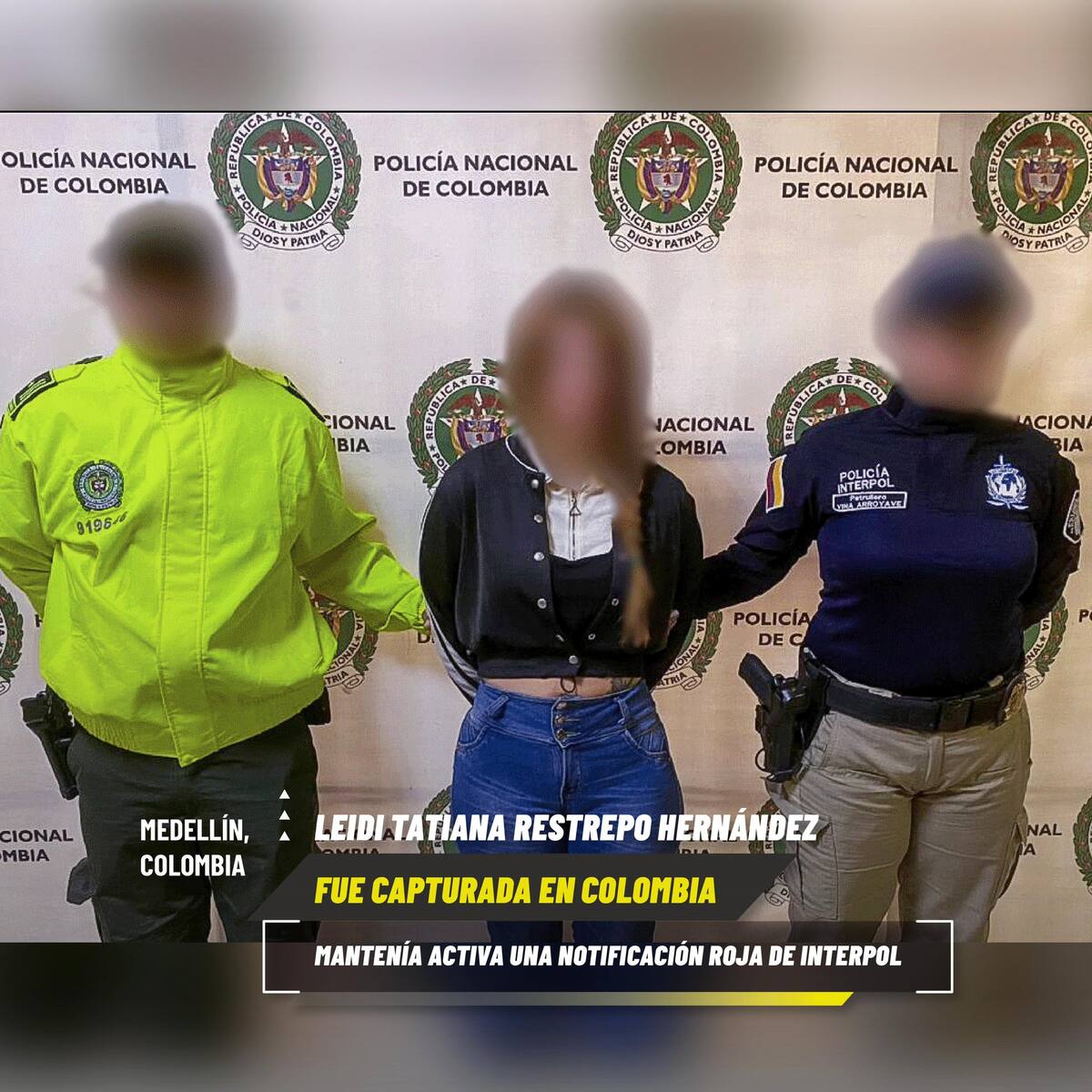 Interpol detiene en Medellín a mujer buscada por narcotráfico en Ecuador