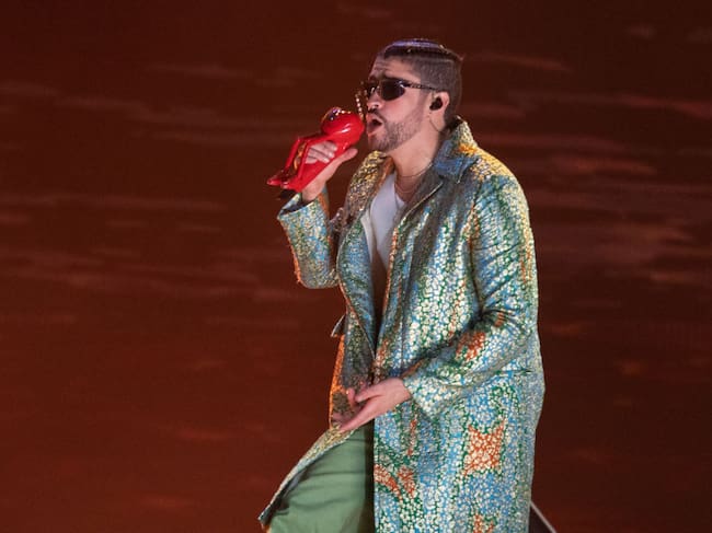 Bad Bunny performs during his first concert at Azteca Stadium as a part of World's Hottest Tour. Getty Images.
