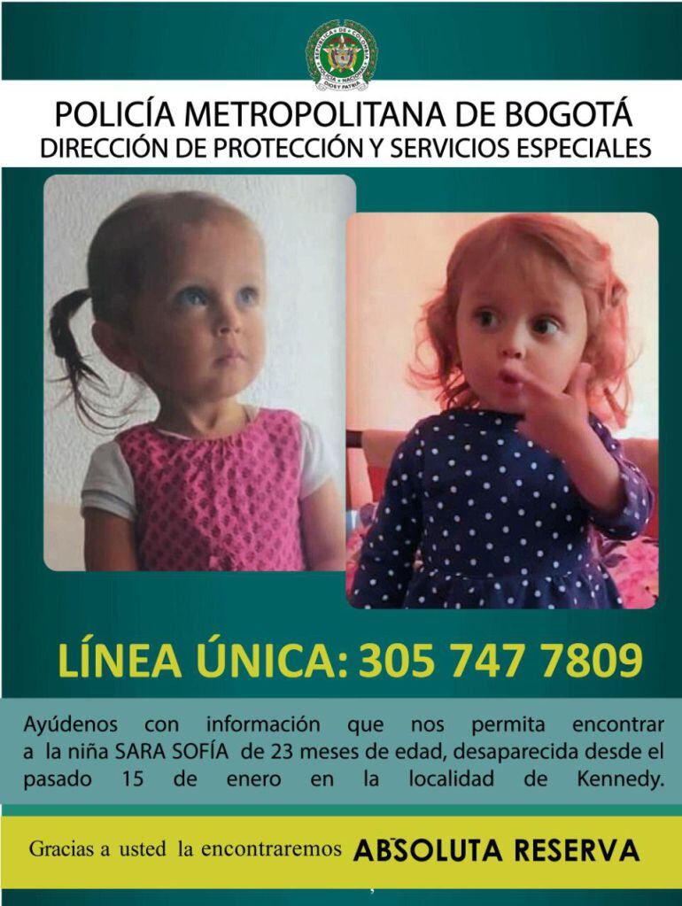 Sara Sofía, menor de dos años desaparecida desde el mes de enero