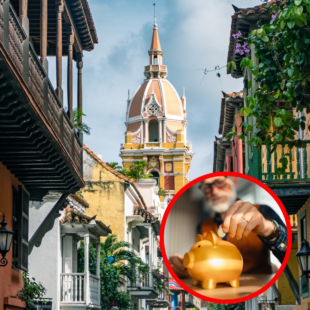 Cartagena y hombre con alcancía (Getty Images)
