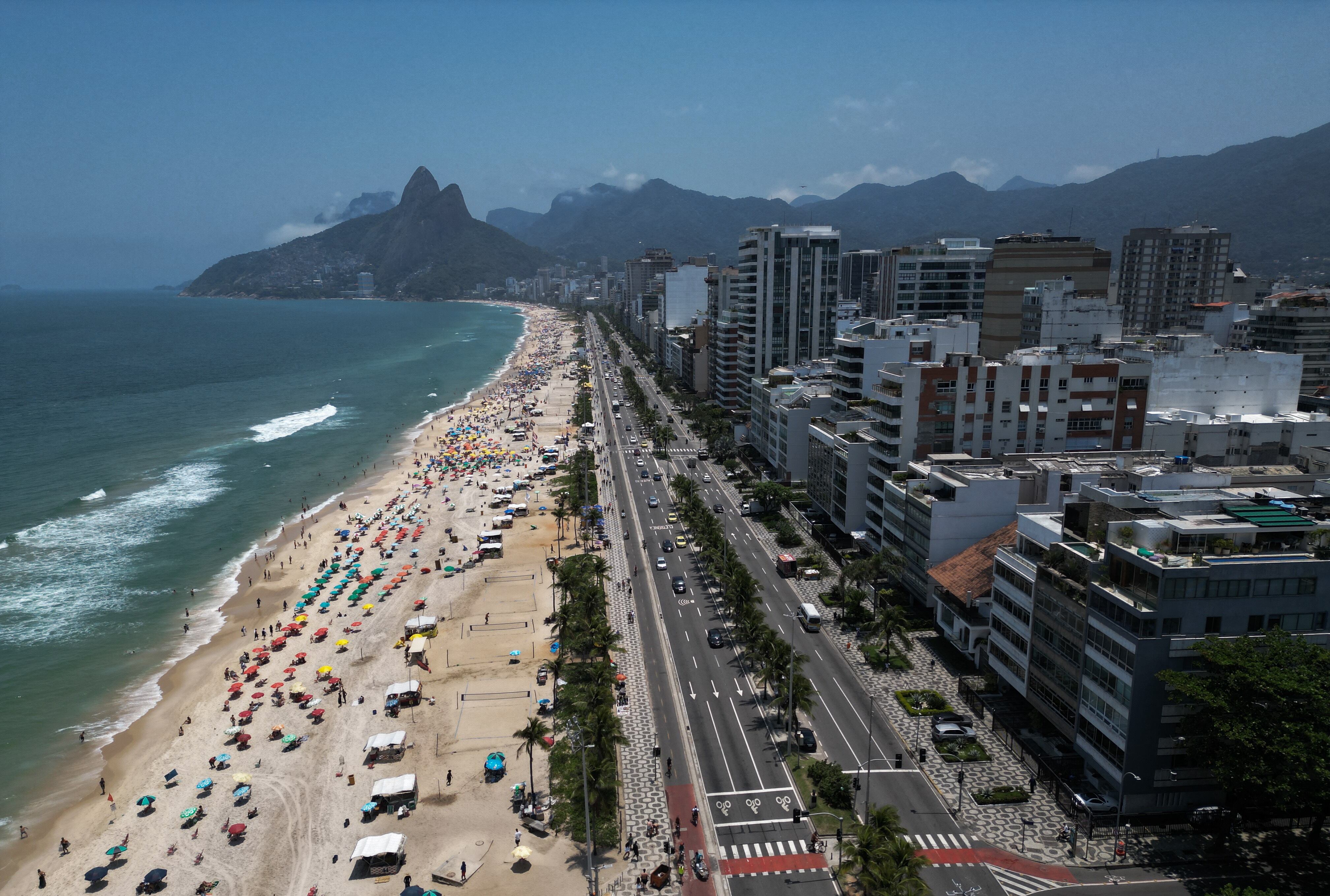 Aerial view of the Ipanema beach in Rio de Janeiro, Brazil on November 10, 2023. (Photo by MAURO PIMENTEL / AFP) (Photo by MAURO PIMENTEL/AFP via Getty Images)