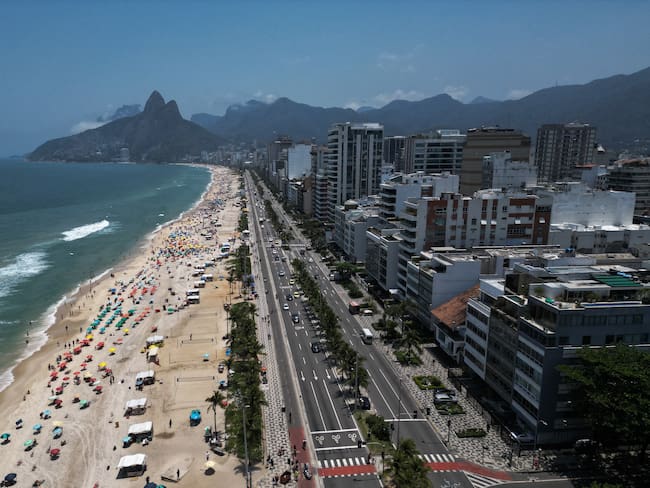 Aerial view of the Ipanema beach in Rio de Janeiro, Brazil on November 10, 2023. (Photo by MAURO PIMENTEL / AFP) (Photo by MAURO PIMENTEL/AFP via Getty Images)