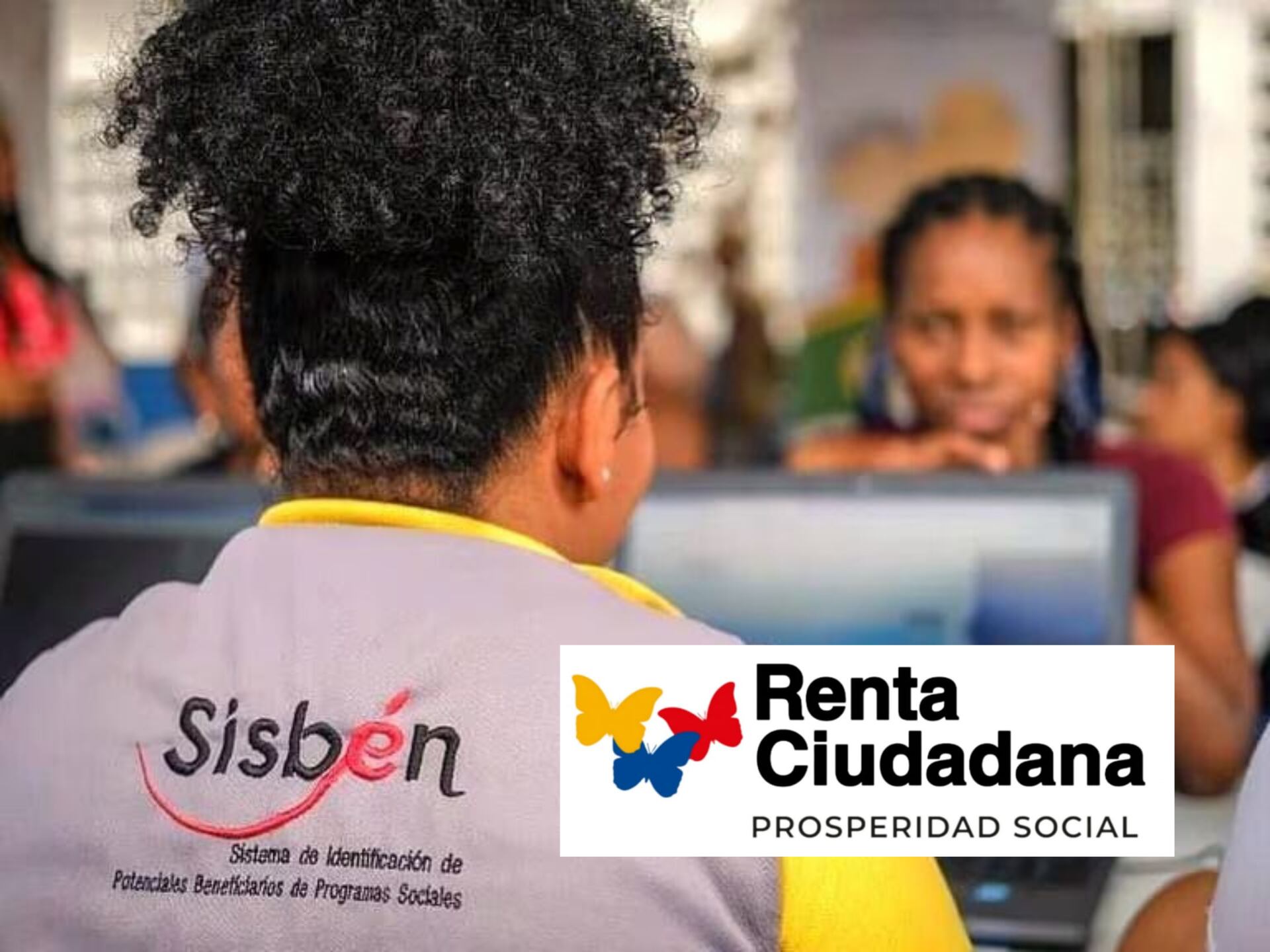 Funcionaria del SISBÉN haciéndole una encuesta a una ciudadana. Encima el logo de Renta Ciudadana (Fotos vía Colprensa y redes sociales)