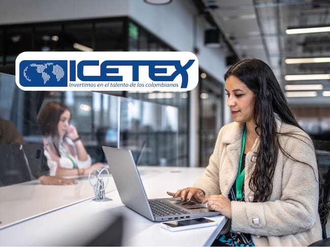 Joven trabajando en Colombia (Getty Images) / Logo de ICETEX