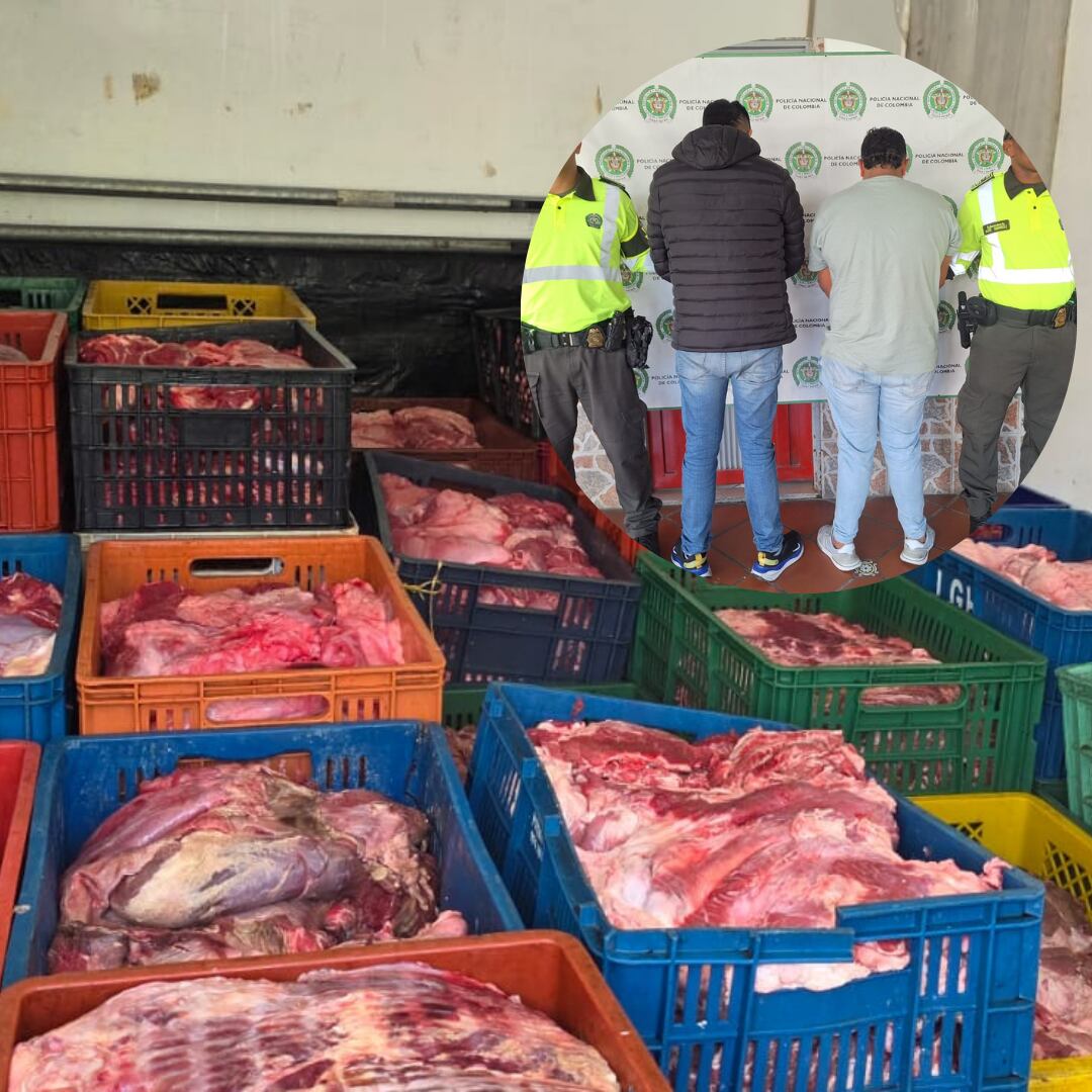 Carne incautada y personas capturadas - foto policía Antioquia