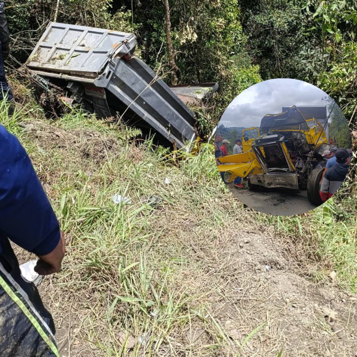 Hallaron la persona que estaba desaparecida luego de accidentarse en una volqueta que rodó 50 metros
