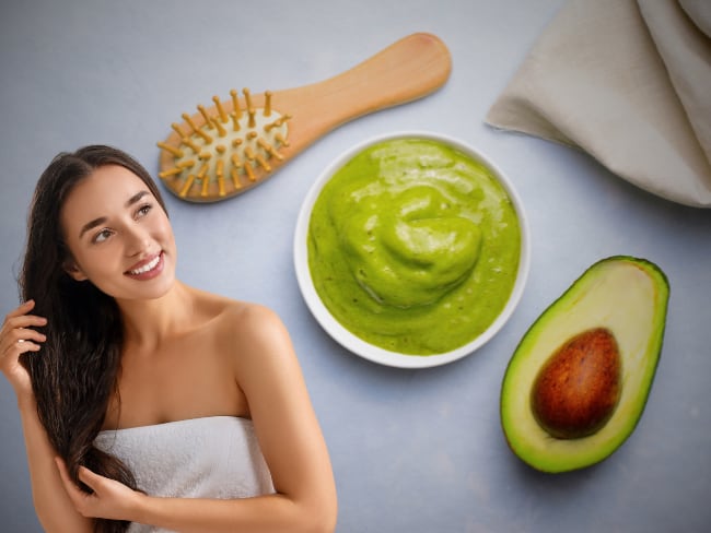 Mujer cuidándose el cabello // mascarilla de aguacate