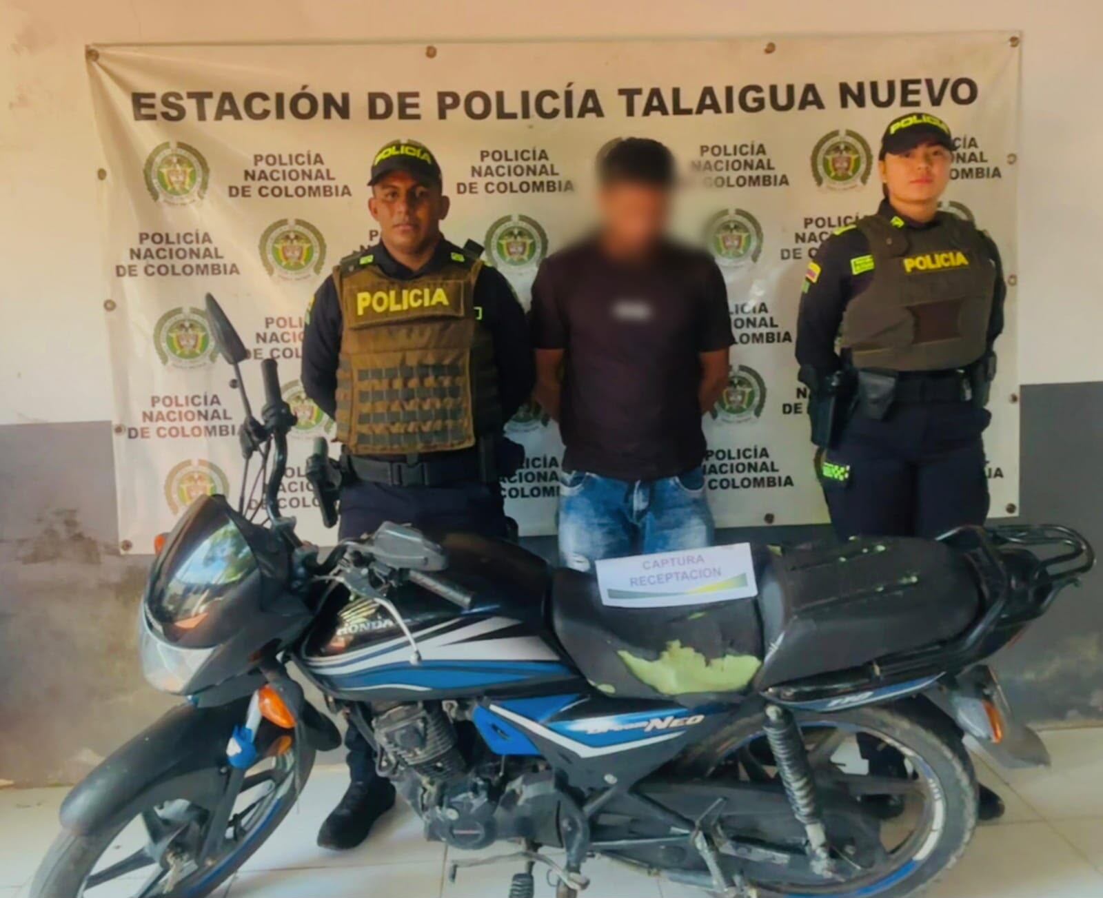 La moto salía reportada como hurtada en Valledupar. // Policía de Bolívar