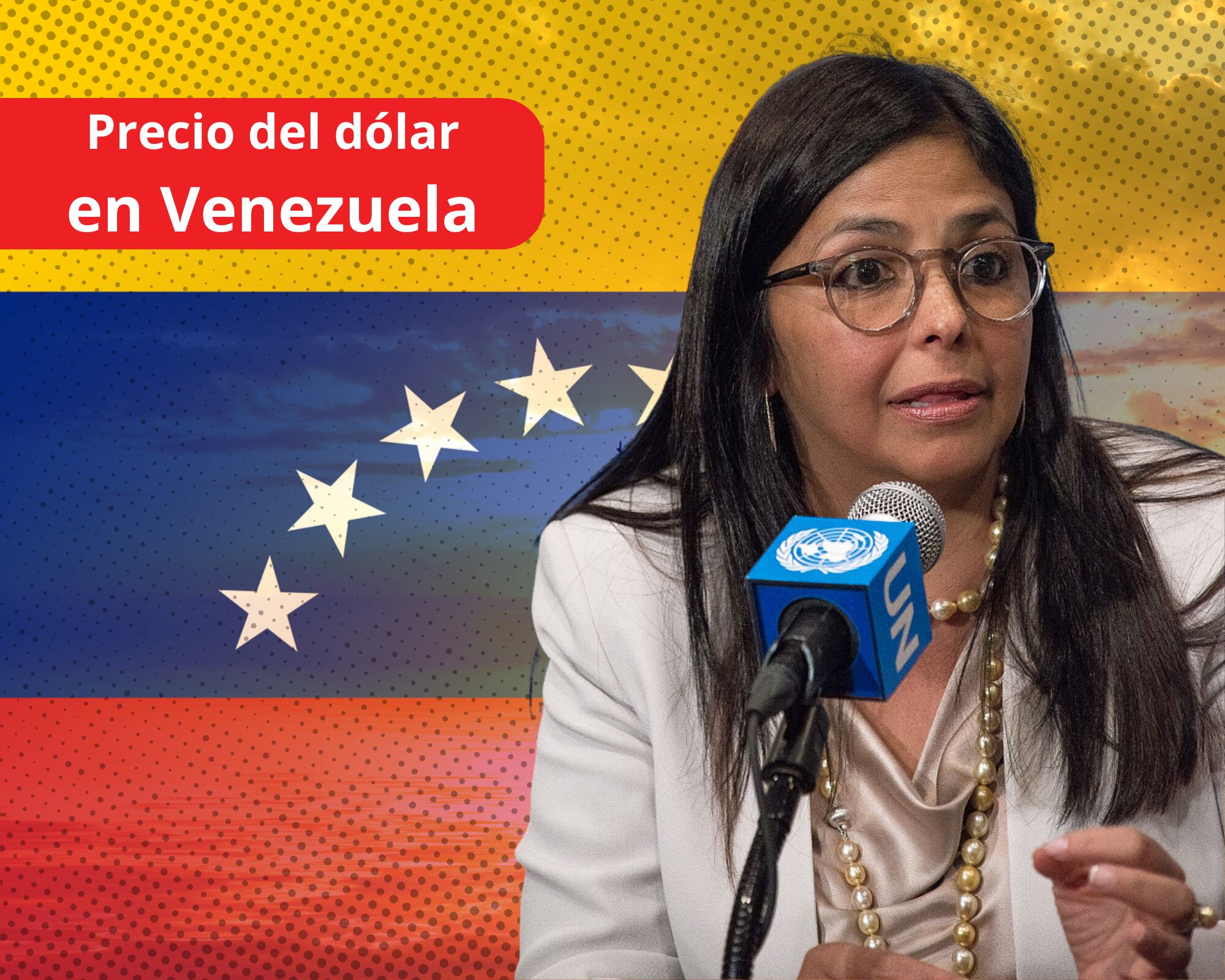 En la portada, la presidenta interina de Venezuela, Delcy Rodríguez, en una conferencia de prensa en las Naciones Unidas. De fondo, una imagen ilustrativa de Venezuela sobre un paisaje marítimo.
 (Cortesía: Albin Lohr-Jones/Pacific Press/LightRocket via Getty Images)