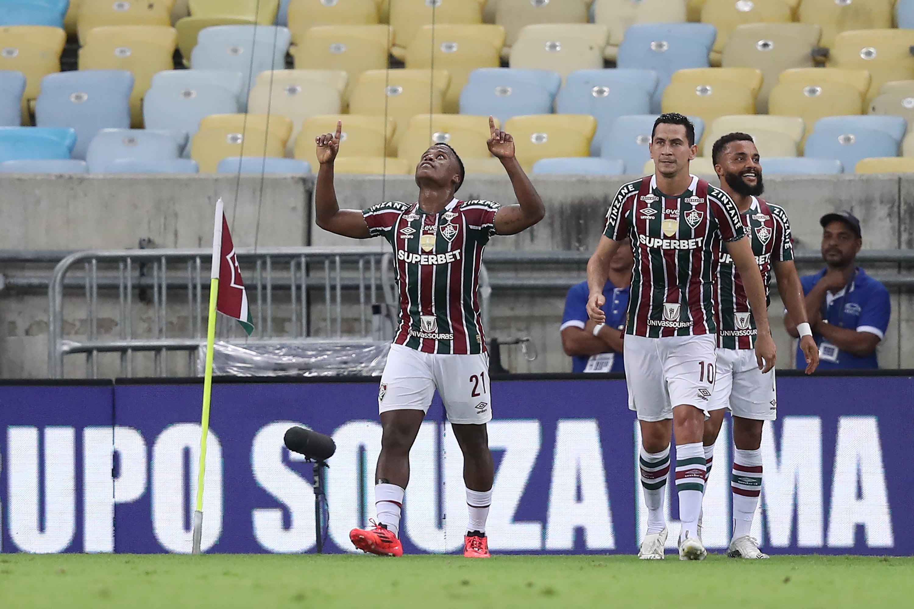 Jhon Arias festeja su gol ante Gremio. (Photo by Wagner Meier/Getty Images)