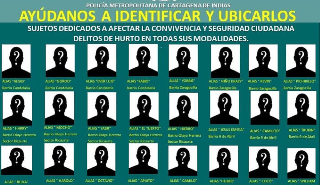 Con las siluetas y alias de estas personas, la Policía y Fiscalía solicitaron colaboración para lograr sus capturas
