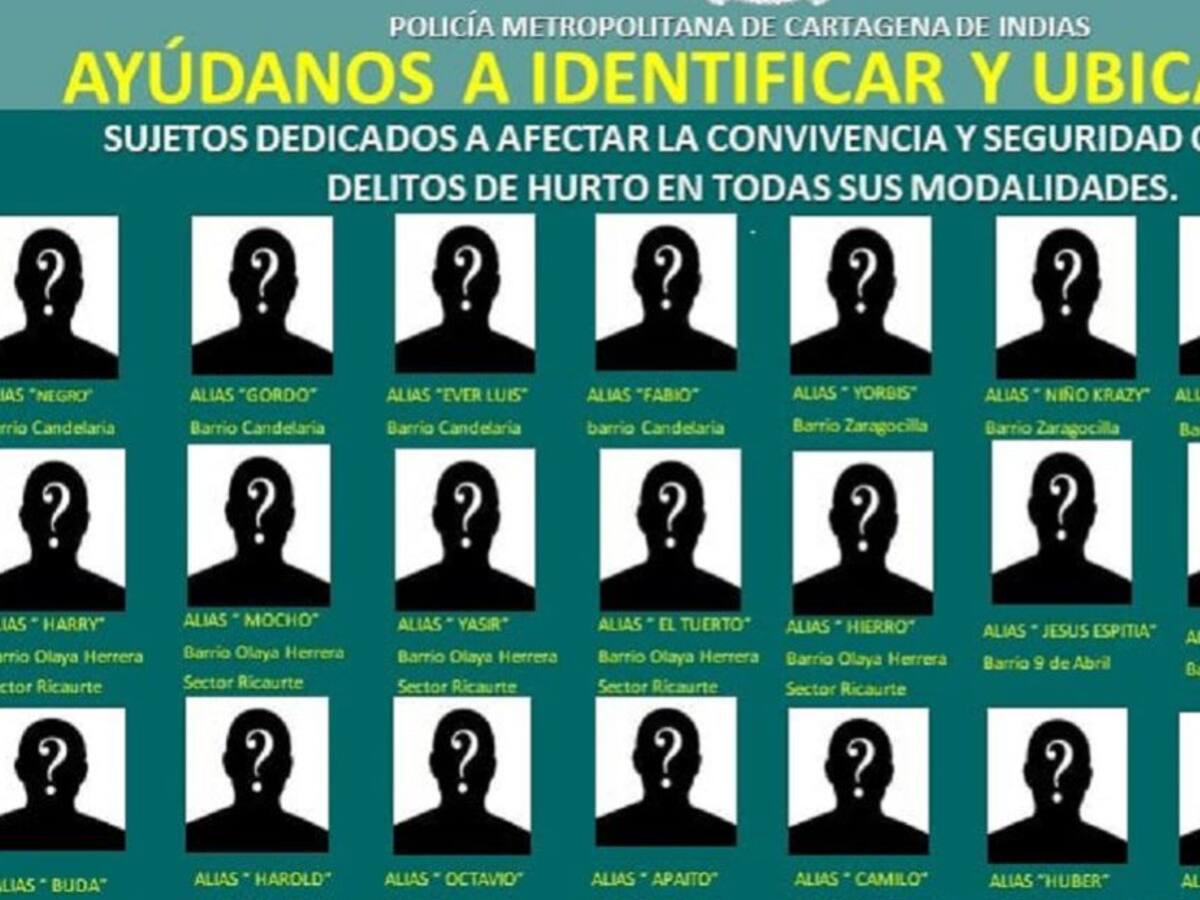 Elaboraron cartel de los delincuentes más buscados por hurto en Cartagena