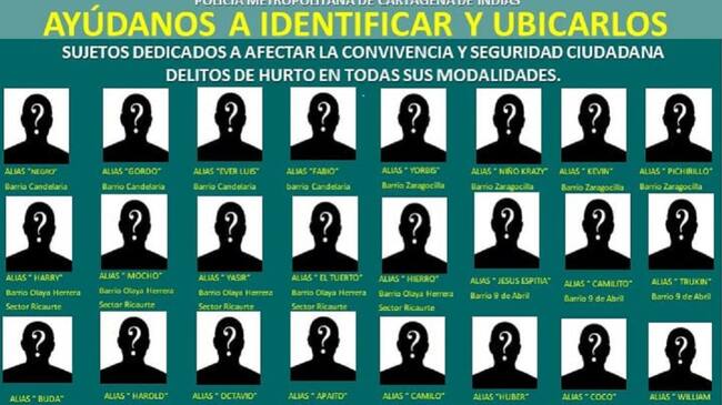 Con las siluetas y alias de estas personas, la Policía y Fiscalía solicitaron colaboración para lograr sus capturas