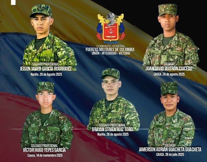 Soldados secuestrados en el suroccidente del país. Crédito: Ejército Nacional.