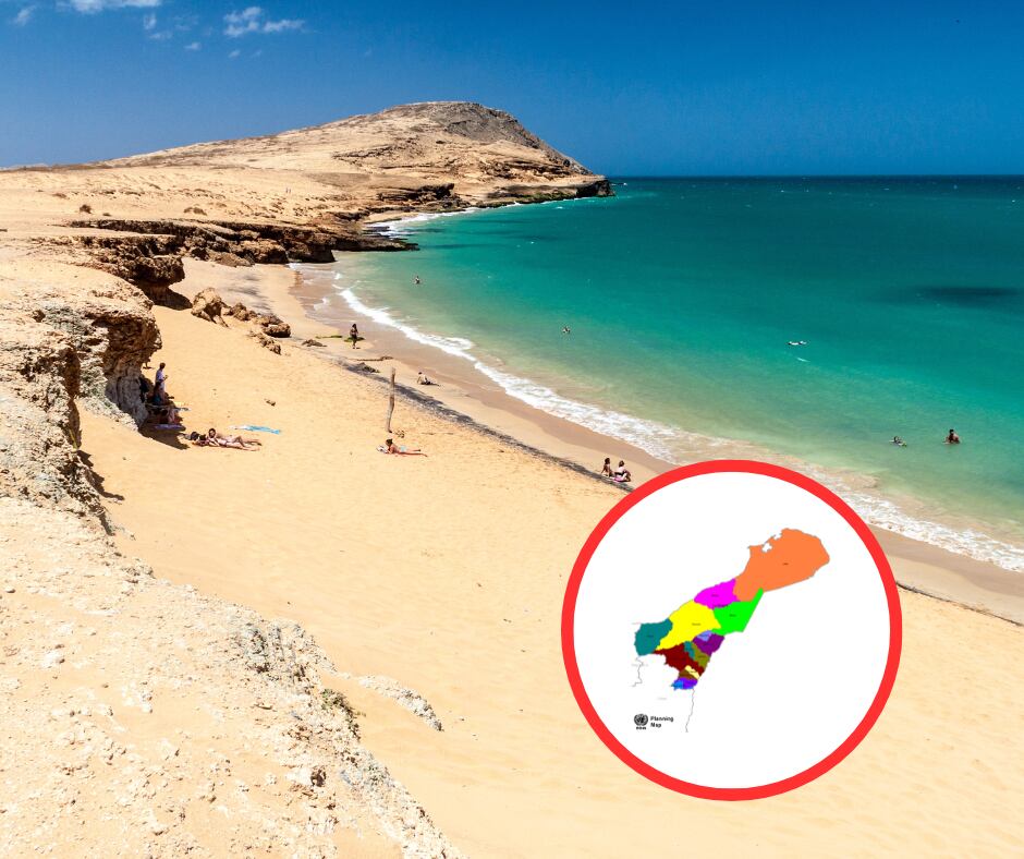 Playa en Cabo de la Vela y mapa de La Guajira (Getty Images)