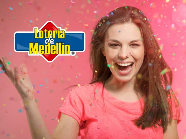 Mujer celebrando (Getty Imagenes). Logo de Lotería de Medellín, tomado de cuenta oficial de X.