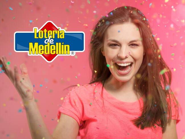 Mujer celebrando (Getty Imagenes). Logo de Lotería de Medellín, tomado de cuenta oficial de X.