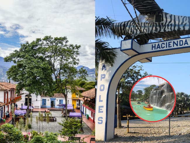 Comparación entre el Pueblito Paisa y la Hacienda Nápoles, ubicados en el departamento de Antioquia (Fotos vía Getty Images y sitio web de Hacienda Nápoles)