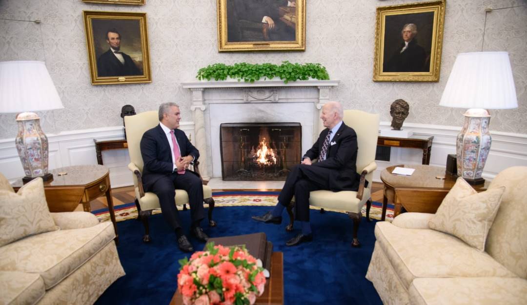 Reunión entre el presidente Iván Duque y su homólogo estadounidense, Joe Biden, en la Casa Blanca.               Foto: Presidencia Colombia.