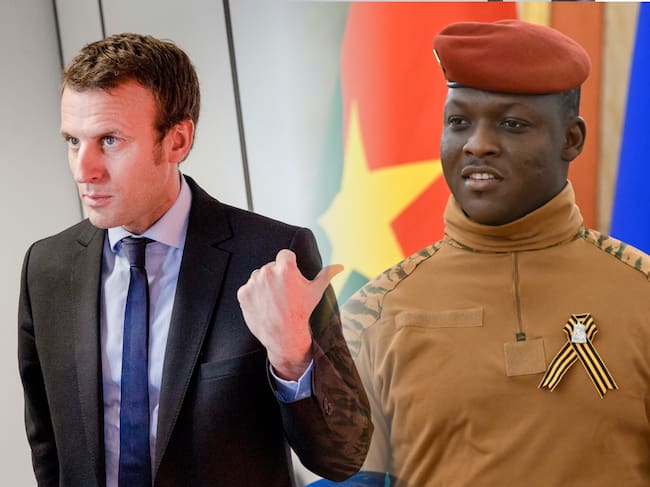 El presidente de Francia, Emmanuel Macron (i) y el capitán Ibrahim Traoré (d), lider de la junta militar burkinesa y en el poder desde un golpe de Estado en septiembre de 2022.
(Foto: Caracol Radio / Getty )