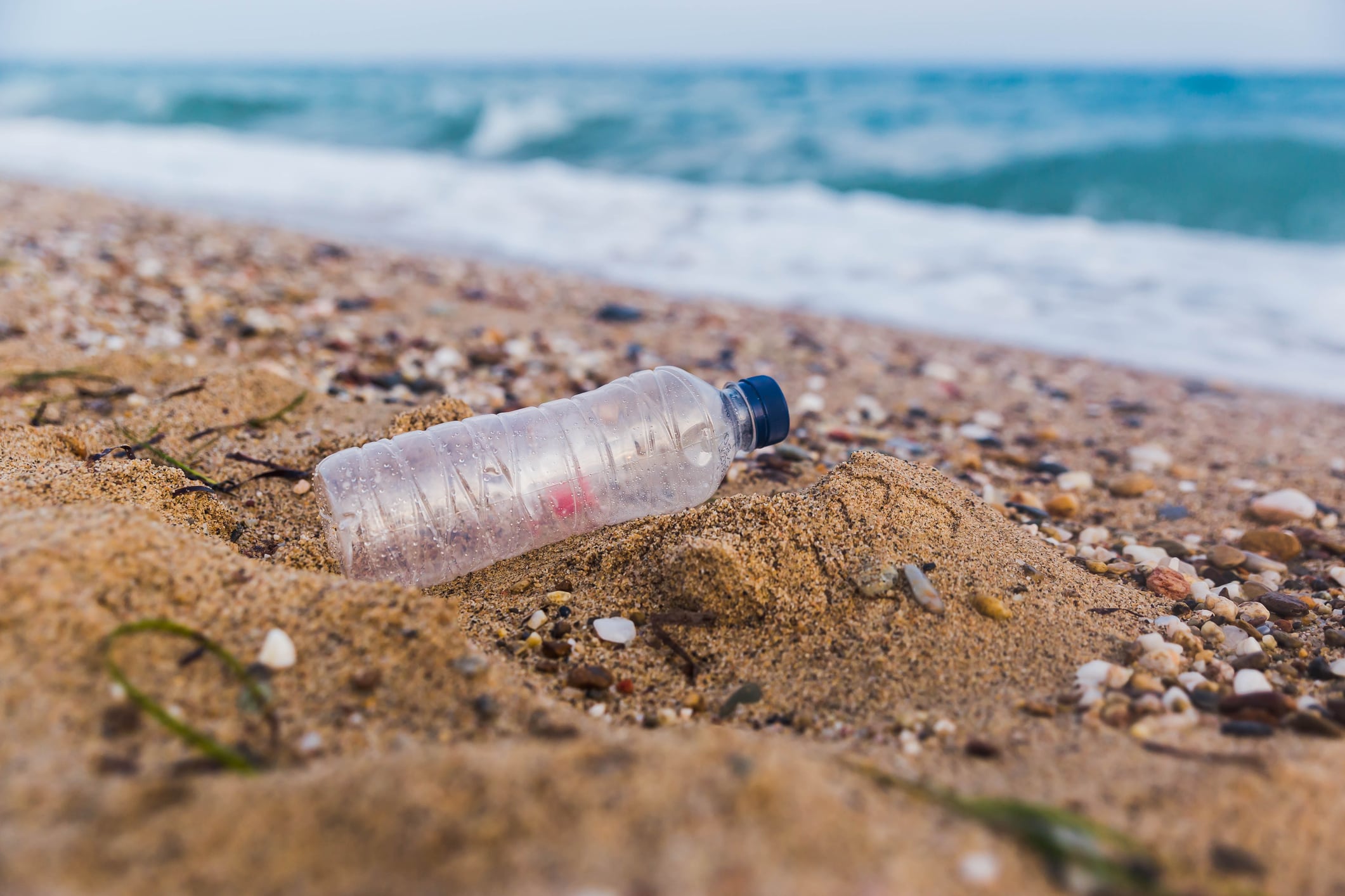 Contaminación por botella de plástico frente al mar (Getty Images)